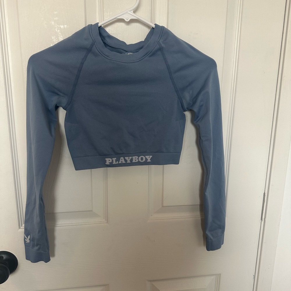 Playboy Blue Long Sleeve Crop Top